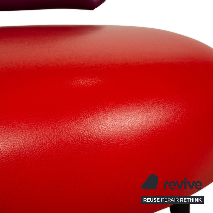 Fauteuil en cuir Pallone de Leolux, rouge, violet, style Space Age