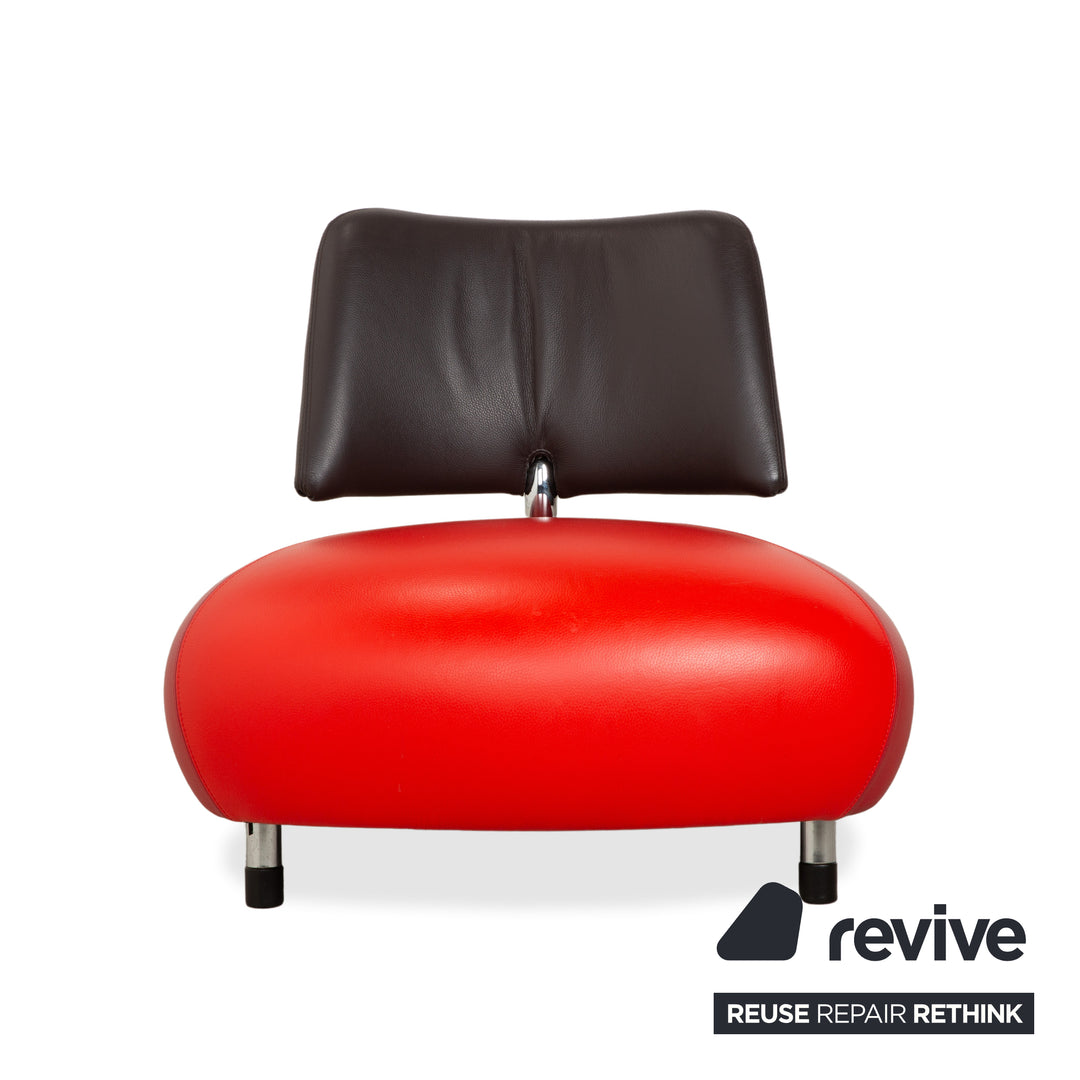 Fauteuil en cuir Leolux Pallone, rouge orangé gris foncé