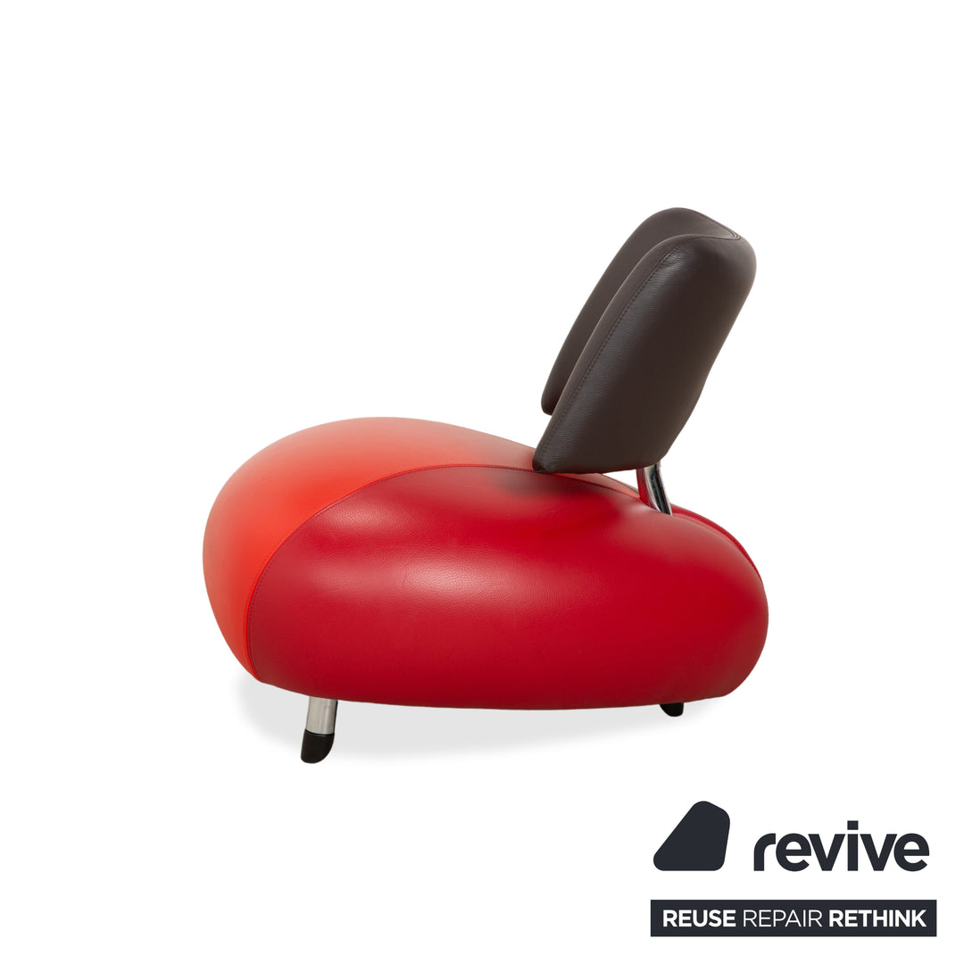 Fauteuil en cuir Leolux Pallone, rouge orangé gris foncé