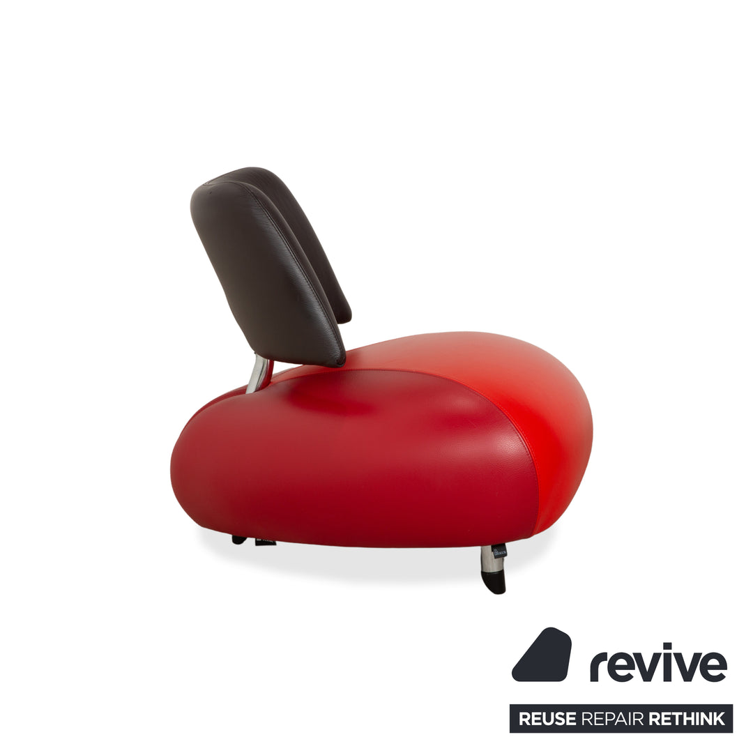 Fauteuil en cuir Leolux Pallone, rouge orangé gris foncé