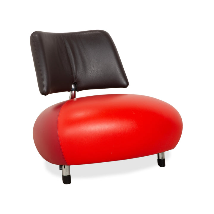 Fauteuil en cuir Leolux Pallone, rouge orangé gris foncé