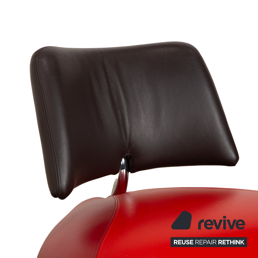 Fauteuil en cuir Leolux Pallone, rouge orangé gris foncé