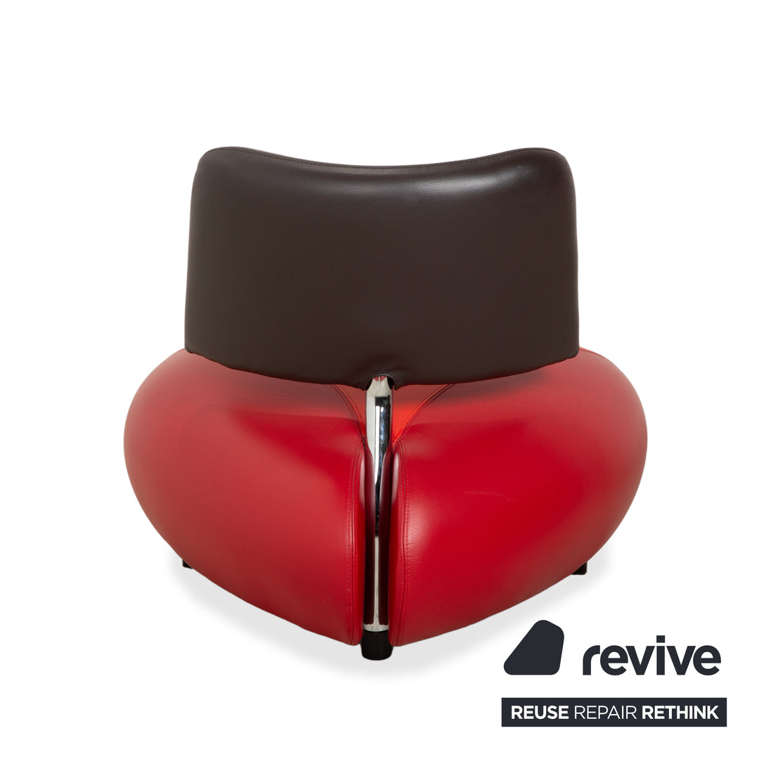 Fauteuil en cuir Leolux Pallone, rouge orangé gris foncé