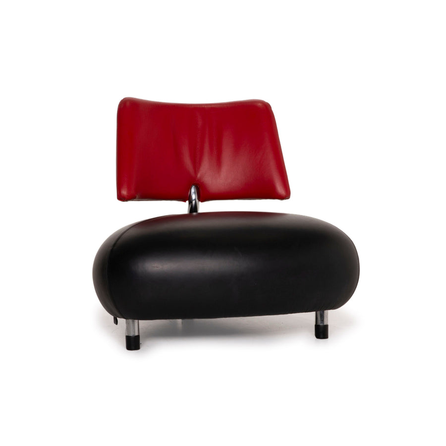Leolux Pallone Fauteuil en Cuir Noir Rouge