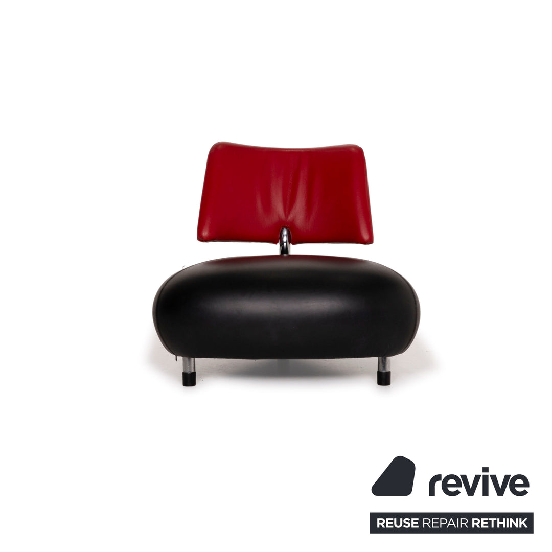Leolux Pallone Fauteuil en Cuir Noir Rouge