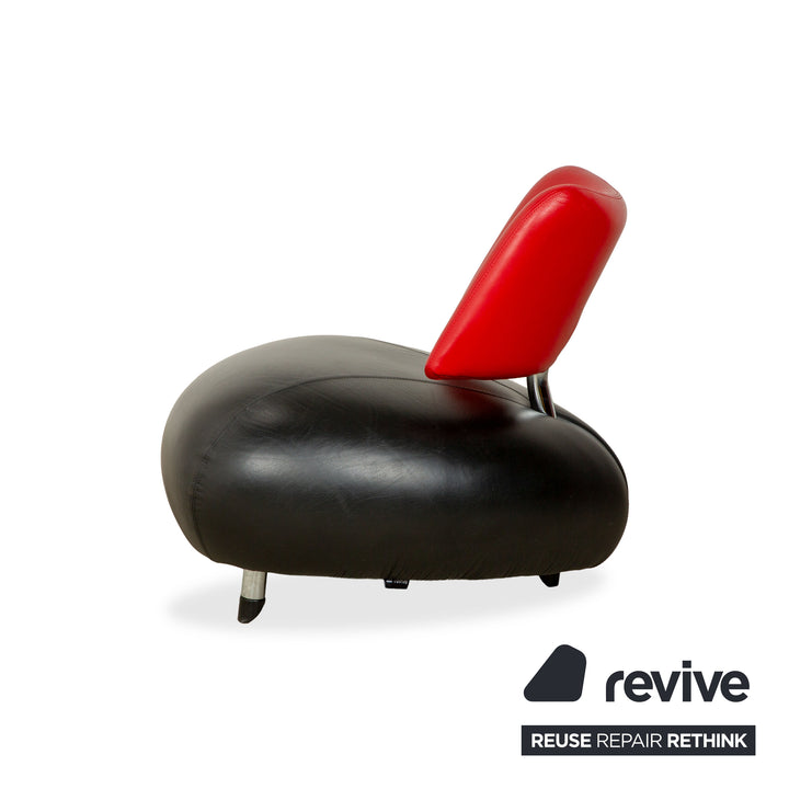 Leolux Pallone Fauteuil en Cuir Noir Rouge