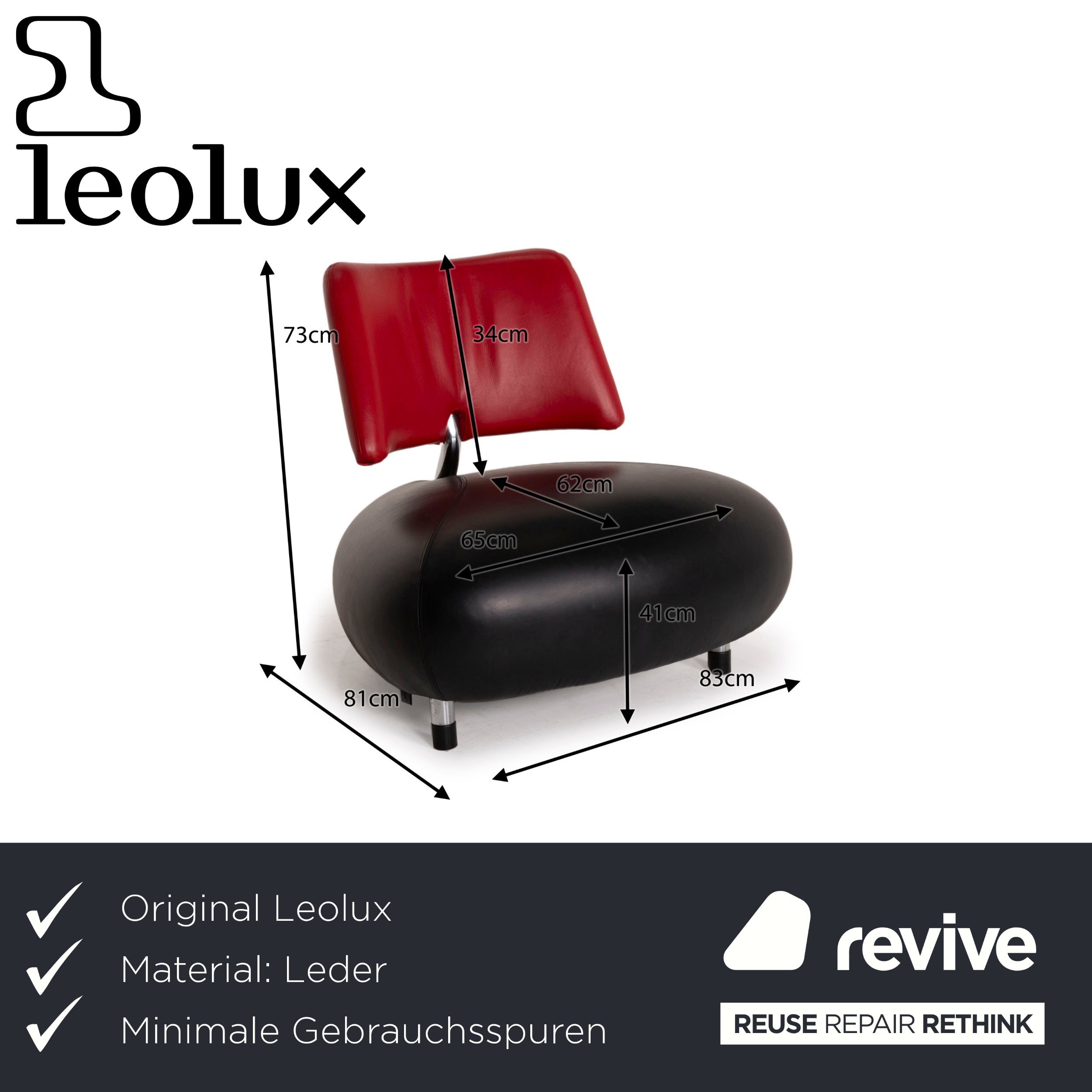 Leolux Pallone Leder Sessel Schwarz Rot