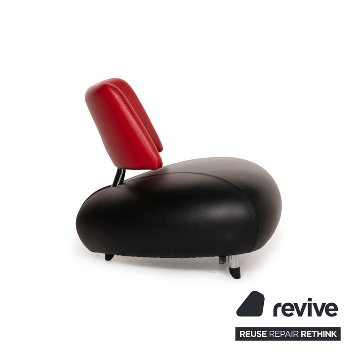 Leolux Pallone Fauteuil en Cuir Noir Rouge