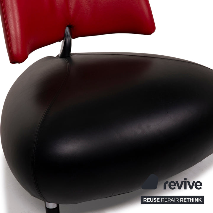 Leolux Pallone Fauteuil en Cuir Noir Rouge