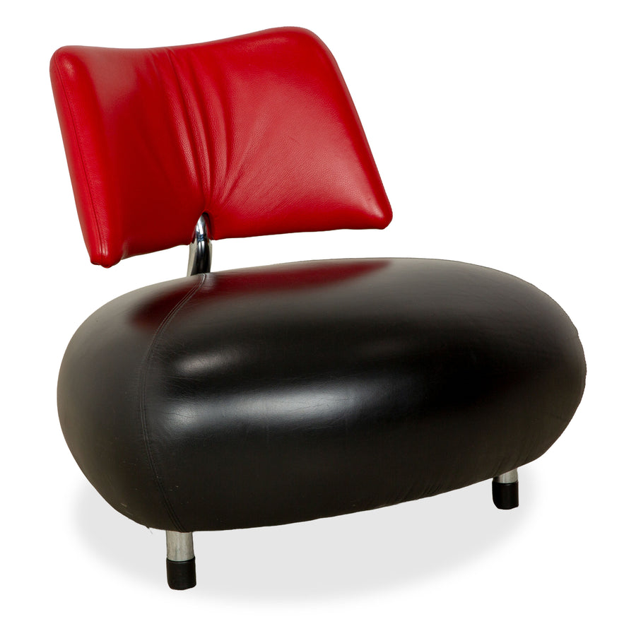 Leolux Pallone Fauteuil en Cuir Noir Rouge