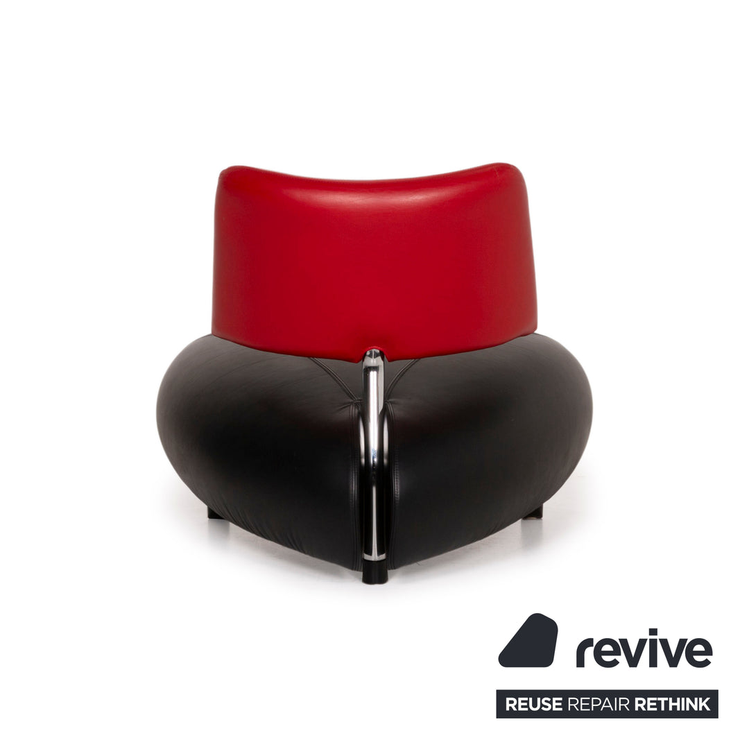 Leolux Pallone Fauteuil en Cuir Noir Rouge