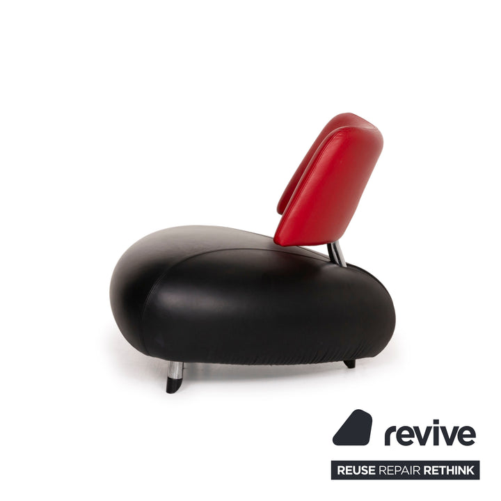 Leolux Pallone Fauteuil en Cuir Noir Rouge
