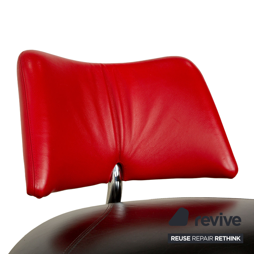 Leolux Pallone Fauteuil en Cuir Noir Rouge