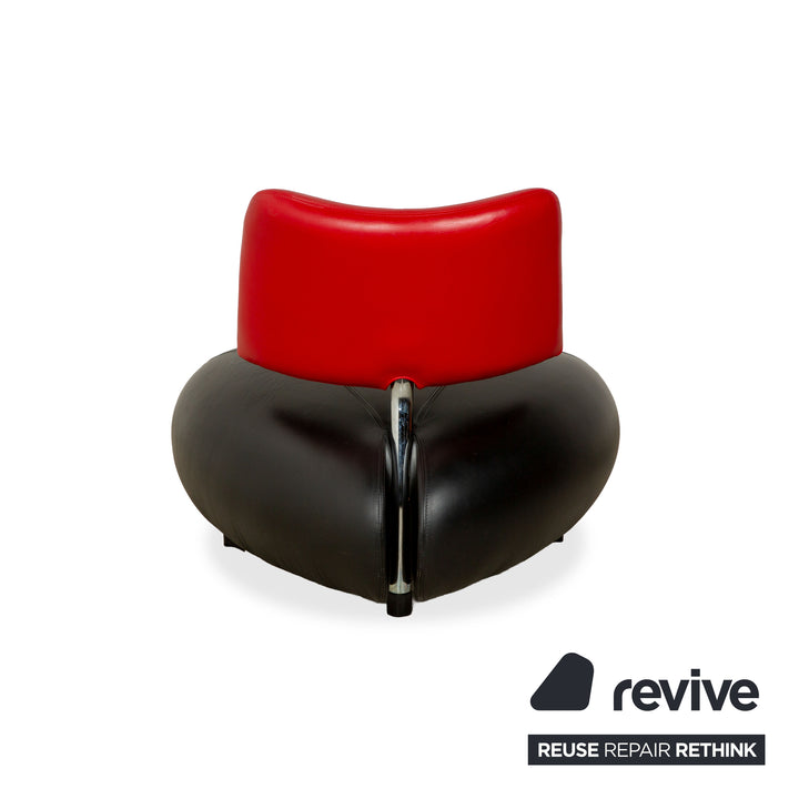 Leolux Pallone Fauteuil en Cuir Noir Rouge