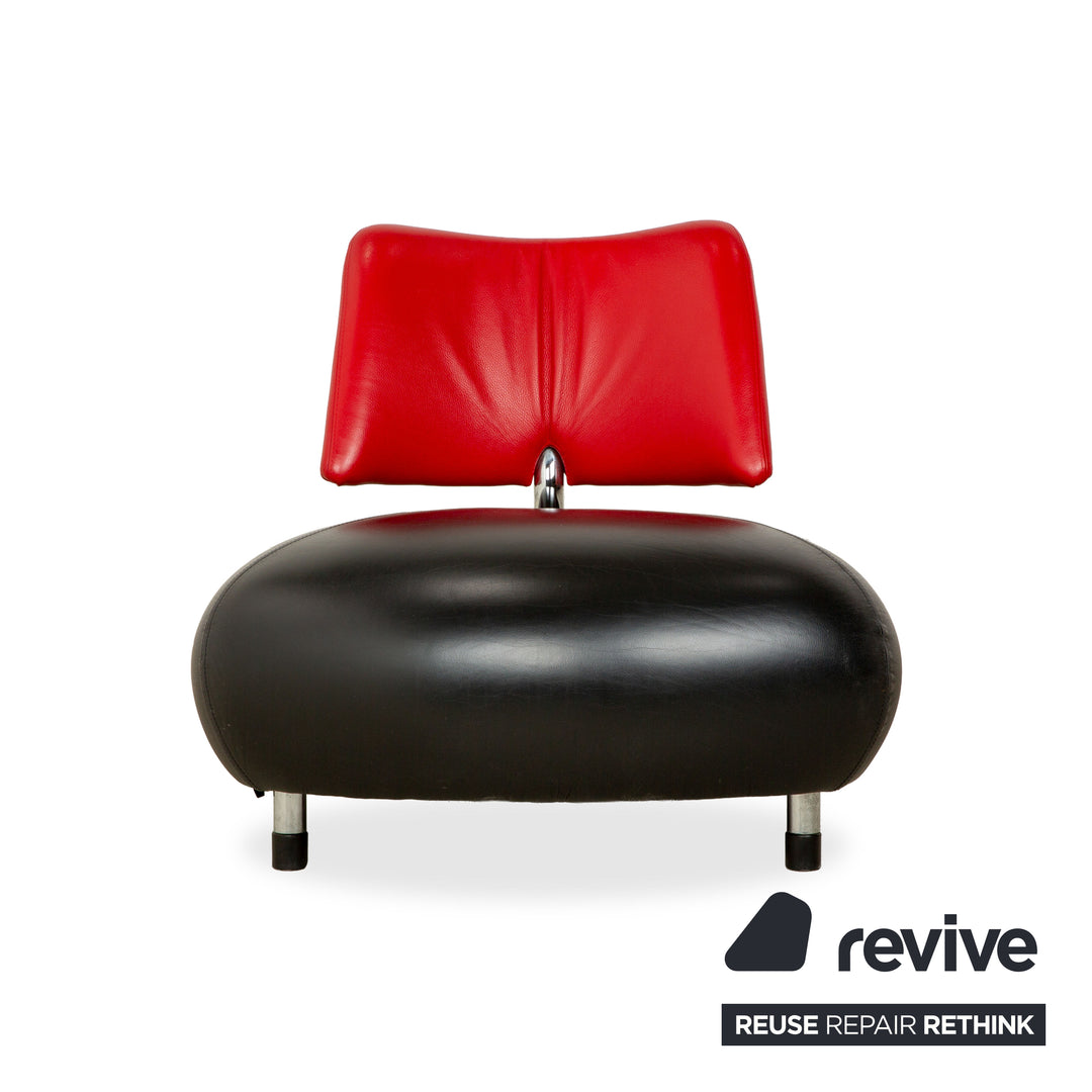 Leolux Pallone Fauteuil en Cuir Noir Rouge