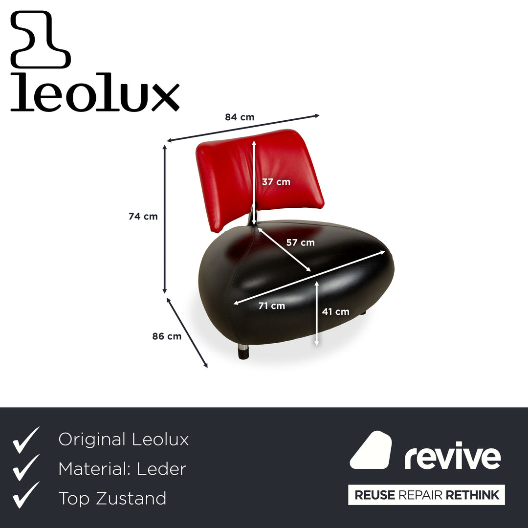 Leolux Pallone Fauteuil en Cuir Noir Rouge