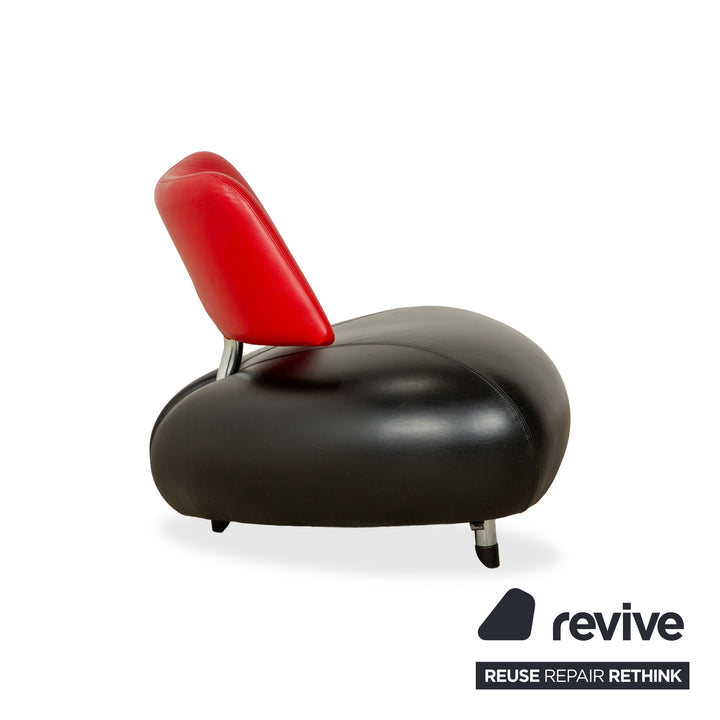 Leolux Pallone Fauteuil en Cuir Noir Rouge