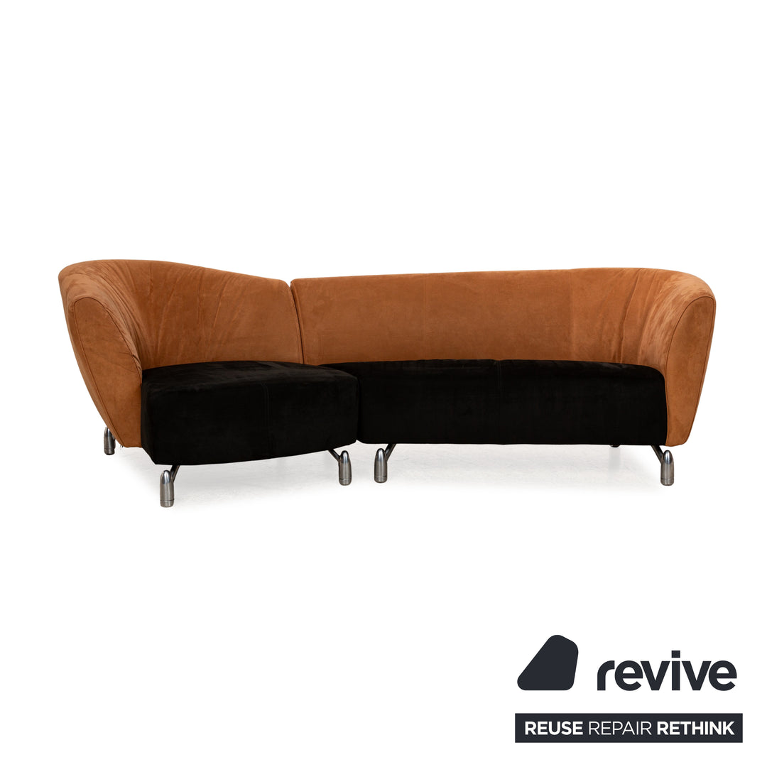 Leolux Pallone Fabric Sofa Set Brown Black 2x Armchair Stool Corner Sofa