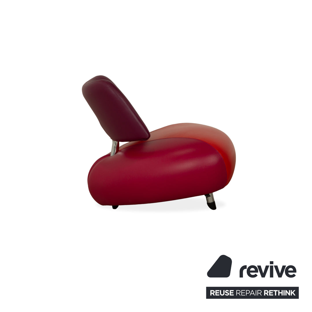 Ensemble de fauteuils en cuir Leolux Pallone TamTam Bongo avec tabouret et compartiment de rangement Violet Rouge Bleu Space Age