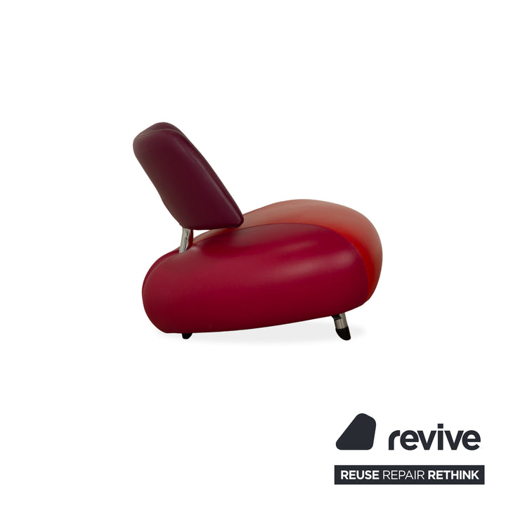 Ensemble de fauteuils en cuir Leolux Pallone TamTam Bongo avec tabouret et compartiment de rangement Violet Rouge Bleu Space Age
