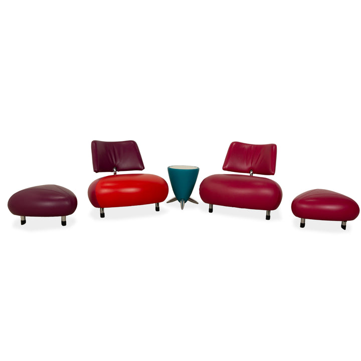 Leolux Pallone TamTam Bongo Leather Armchair Set Stool Storage Compartment Purple Red Blue Space Age