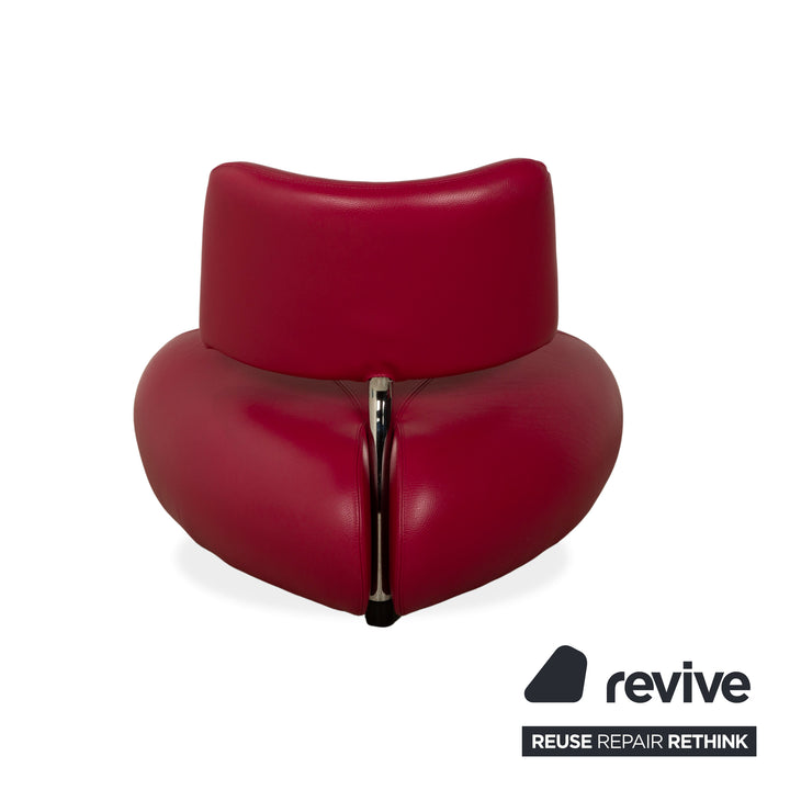 Ensemble de fauteuils en cuir Leolux Pallone TamTam Bongo avec tabouret et compartiment de rangement Violet Rouge Bleu Space Age