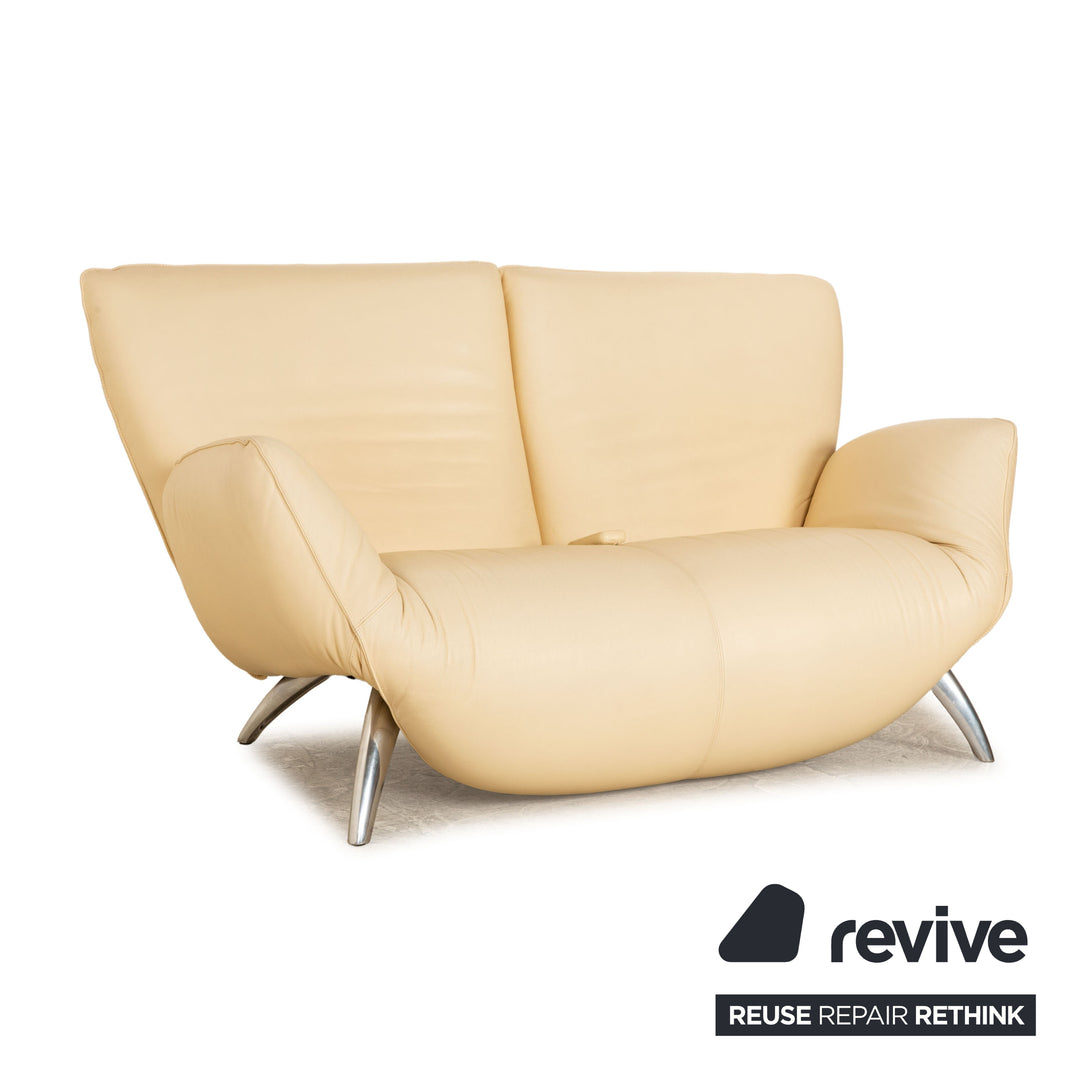 Leolux Panta Rhei leather two-seater cream sofa couch electric function relaxation function