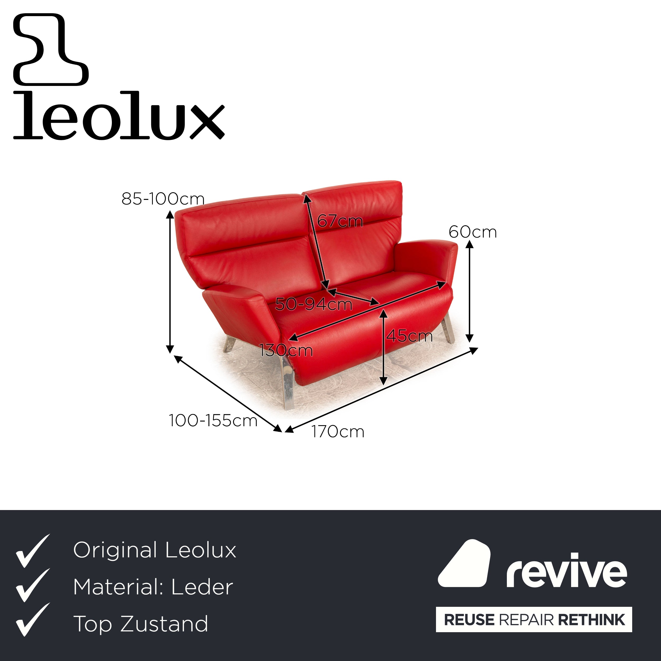 Leolux Zweisitzer Panta Rhei Rot Leder - 2. Hand - Revive.de