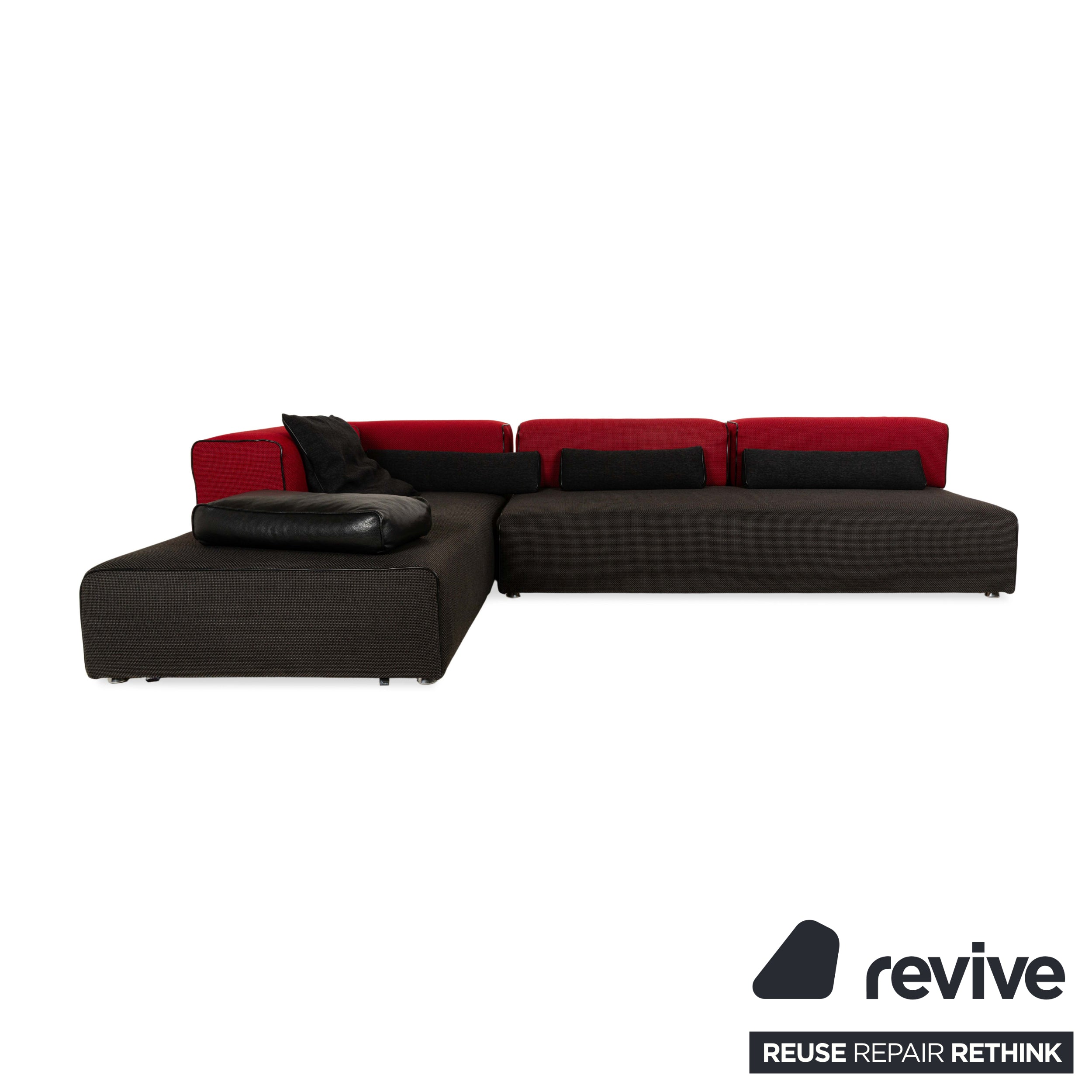 Leolux Panton next Stoff Ecksofa Grau Rot Sofa Couch
