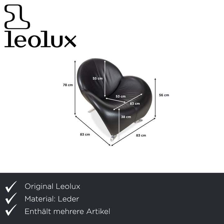 Fauteuil et tabouret en cuir noir Leolux Papageno