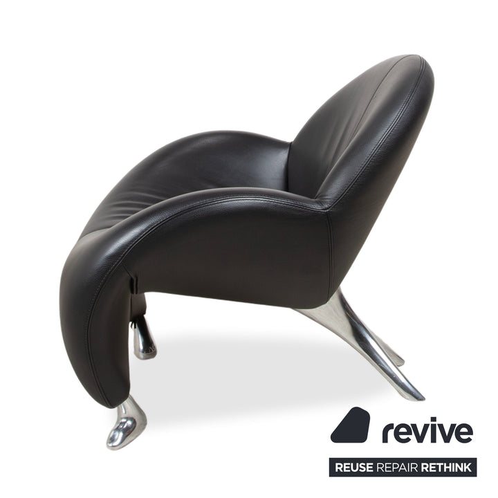 Leolux Papageno Leder Sessel Hocker Schwarz