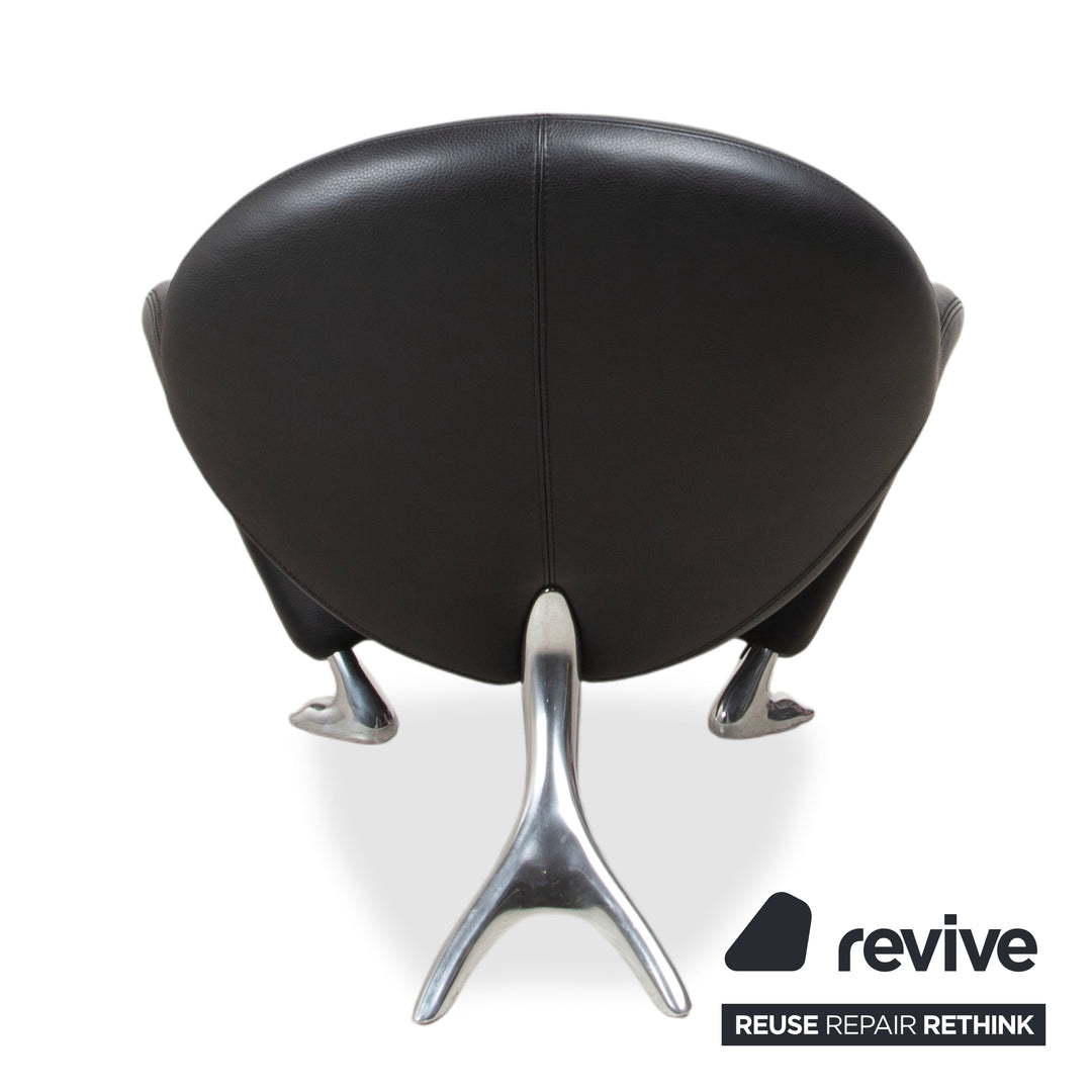 Leolux Papageno Leder Sessel Hocker Schwarz