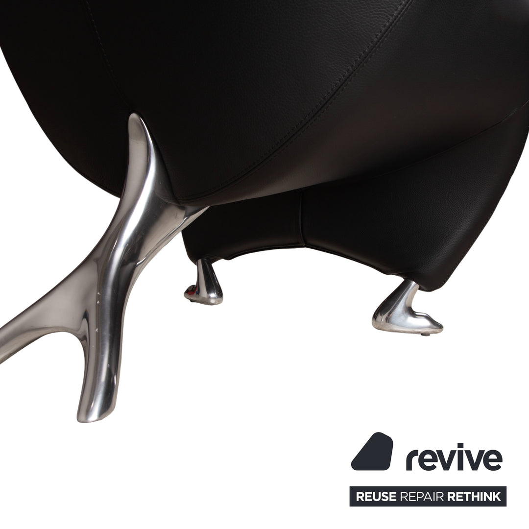 Leolux Papageno Leder Sessel Hocker Schwarz