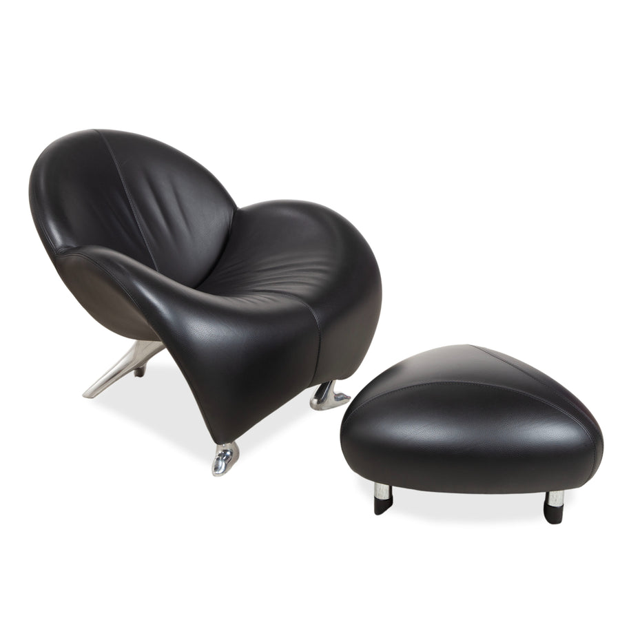Leolux Papageno Leder Sessel Hocker Schwarz