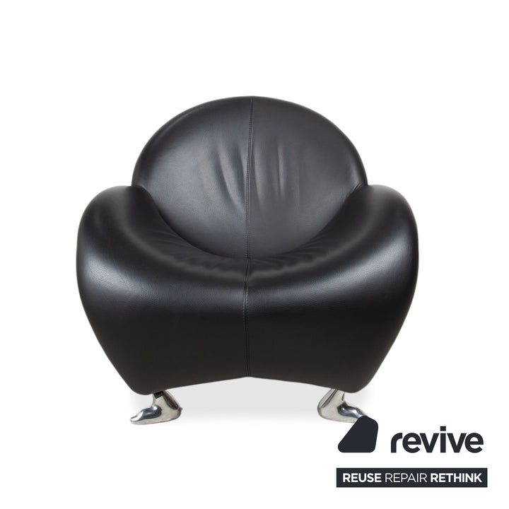 Fauteuil et tabouret en cuir noir Leolux Papageno