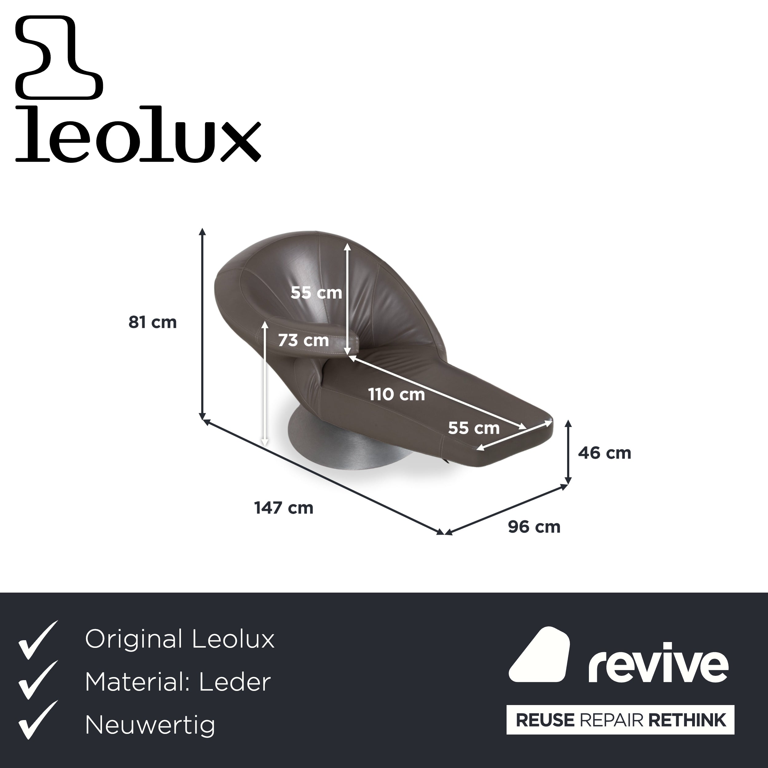 Leolux Parabolica Leder Sessel Grau Drehfunktion