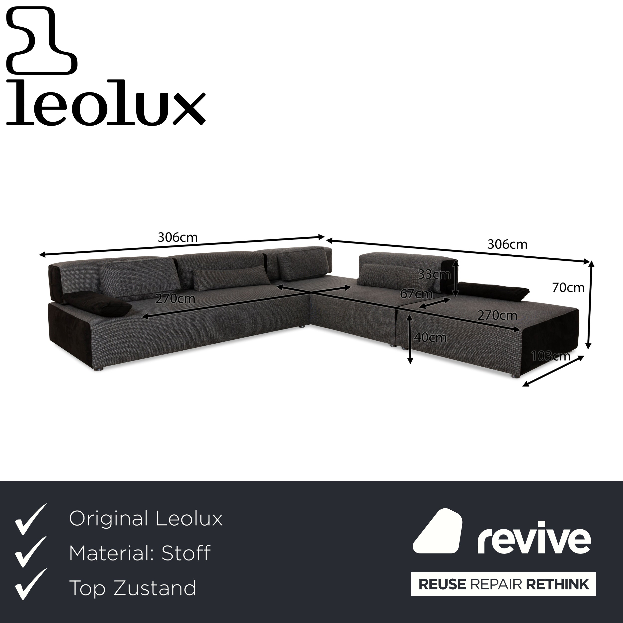 Leolux Ponton next Stoff Ecksofa Grau Sofa Couch