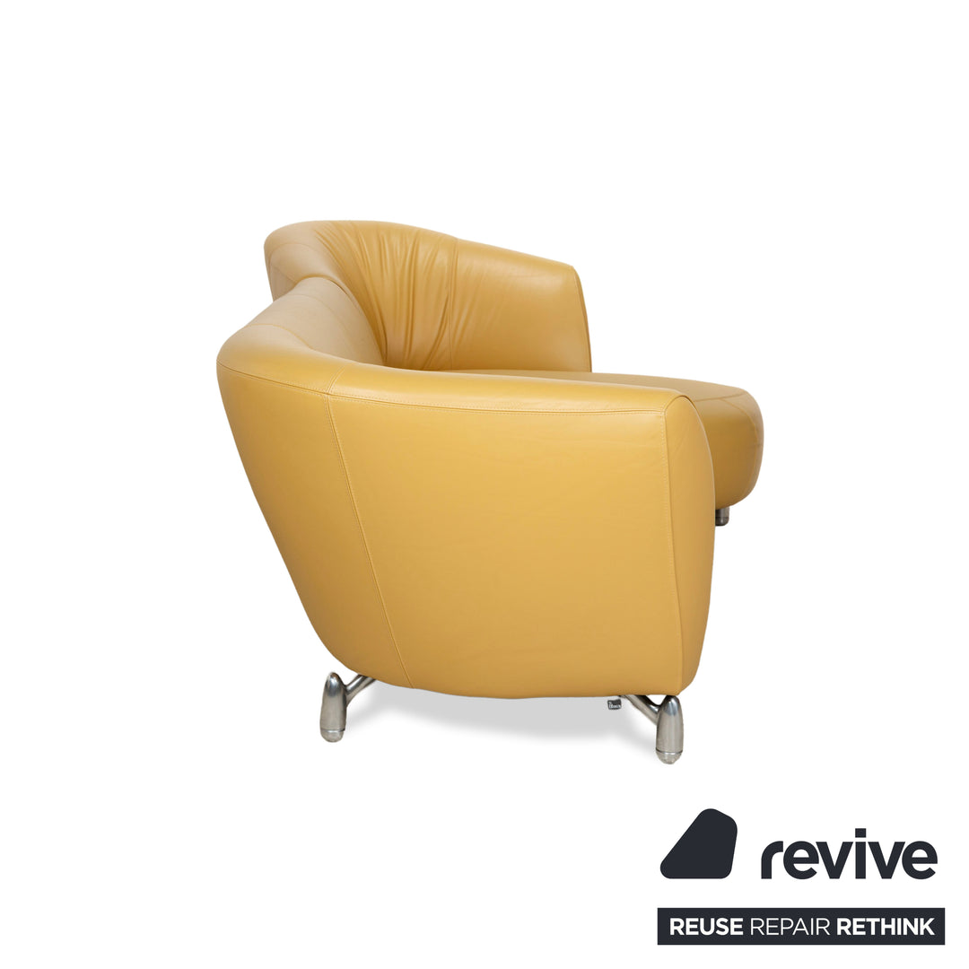 Leolux Pupilla Leather Corner Sofa Yellow Sofa Couch Round Metal Feet