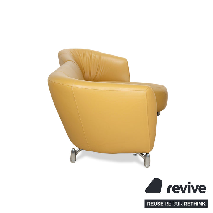 Leolux Pupilla Leather Corner Sofa Yellow Sofa Couch Round Metal Feet