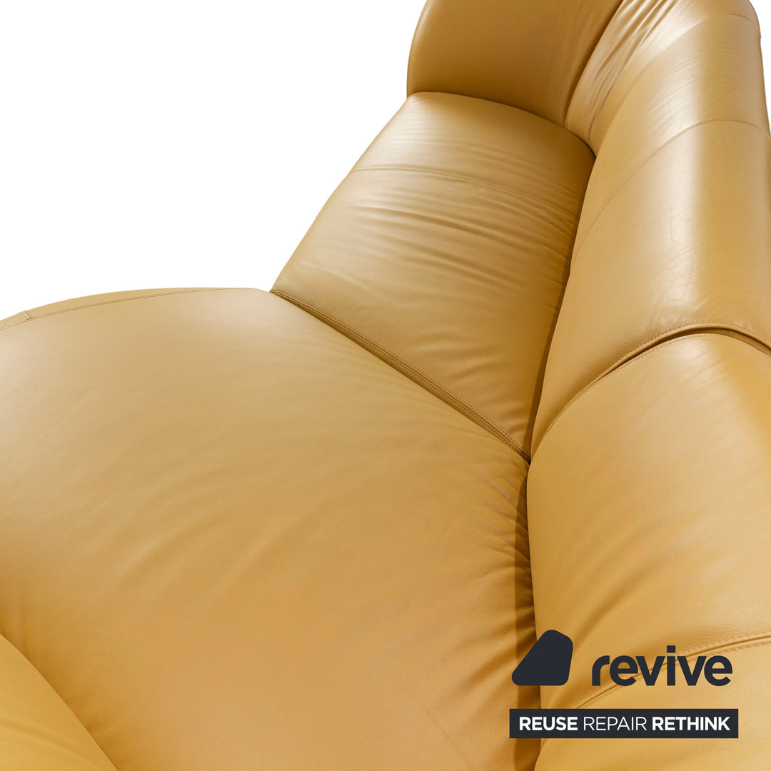 Leolux Pupilla Leather Corner Sofa Yellow Sofa Couch Round Metal Feet