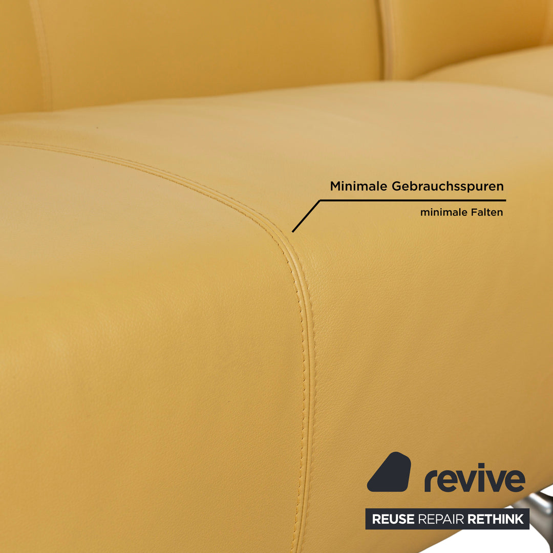 Leolux Pupilla Leather Corner Sofa Yellow Sofa Couch Round Metal Feet