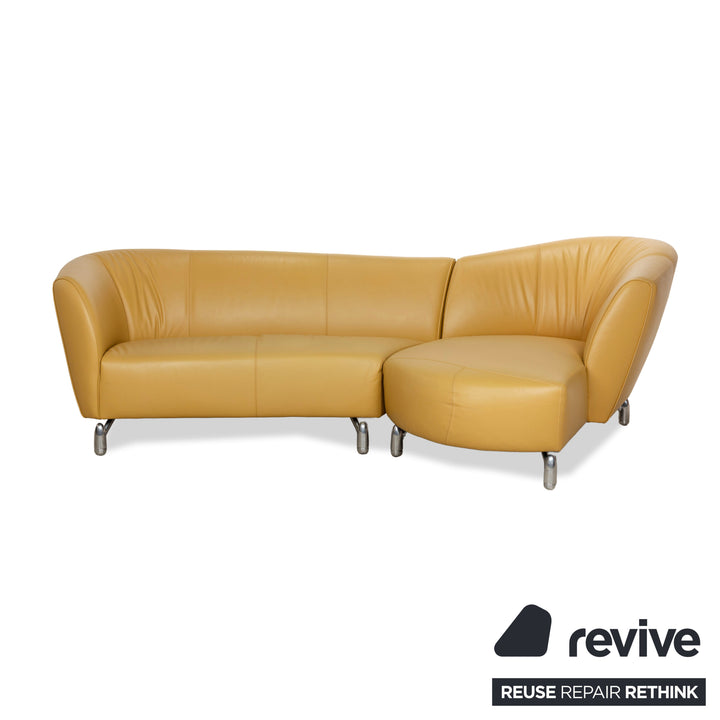 Leolux Pupilla Leather Corner Sofa Yellow Sofa Couch Round Metal Feet