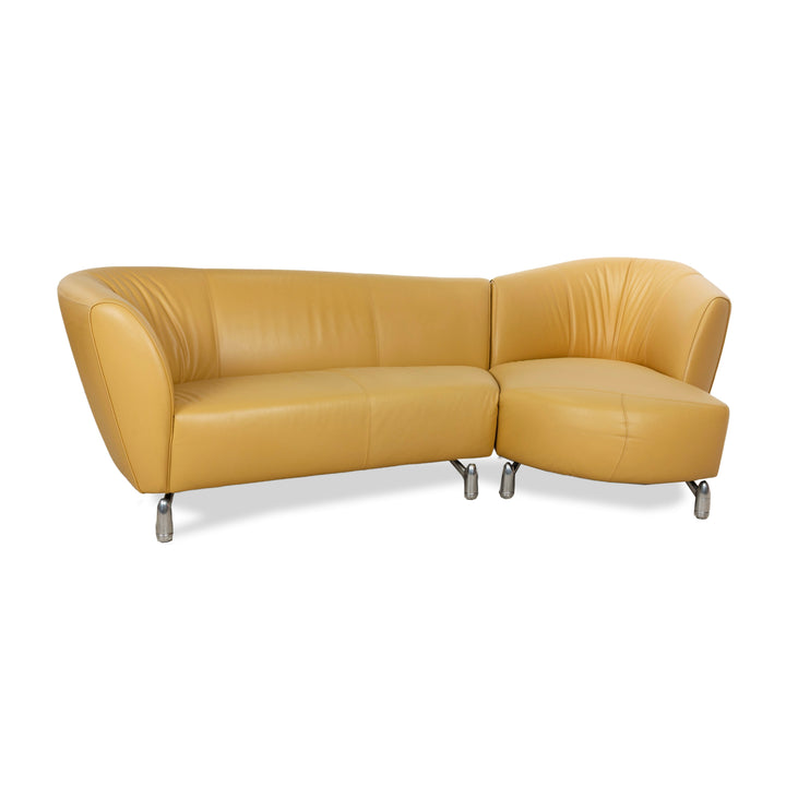 Leolux Pupilla Leather Corner Sofa Yellow Sofa Couch Round Metal Feet