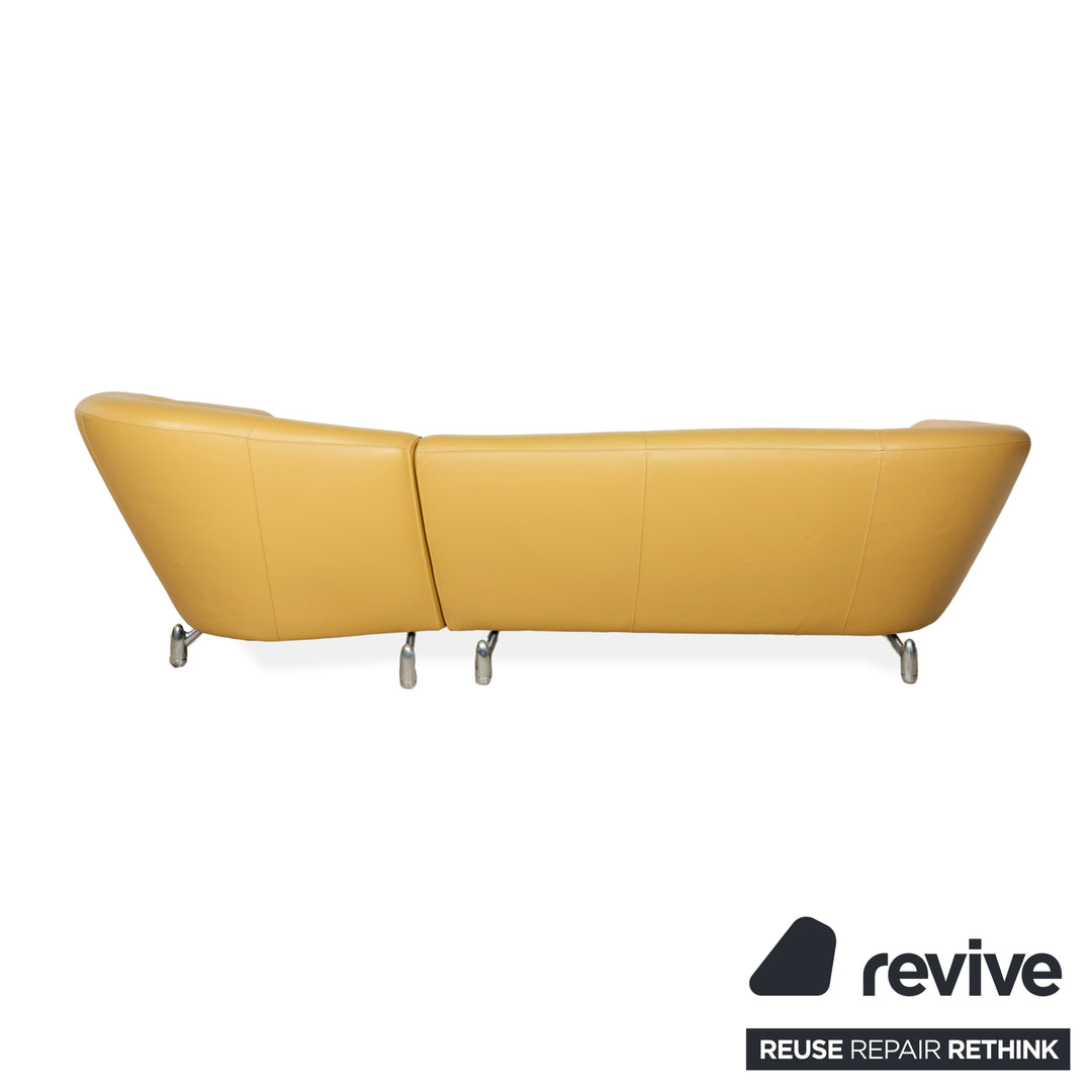 Leolux Pupilla Leather Corner Sofa Yellow Sofa Couch Round Metal Feet