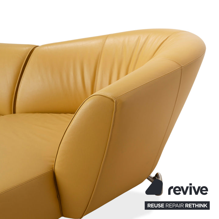 Leolux Pupilla Leather Corner Sofa Yellow Sofa Couch Round Metal Feet