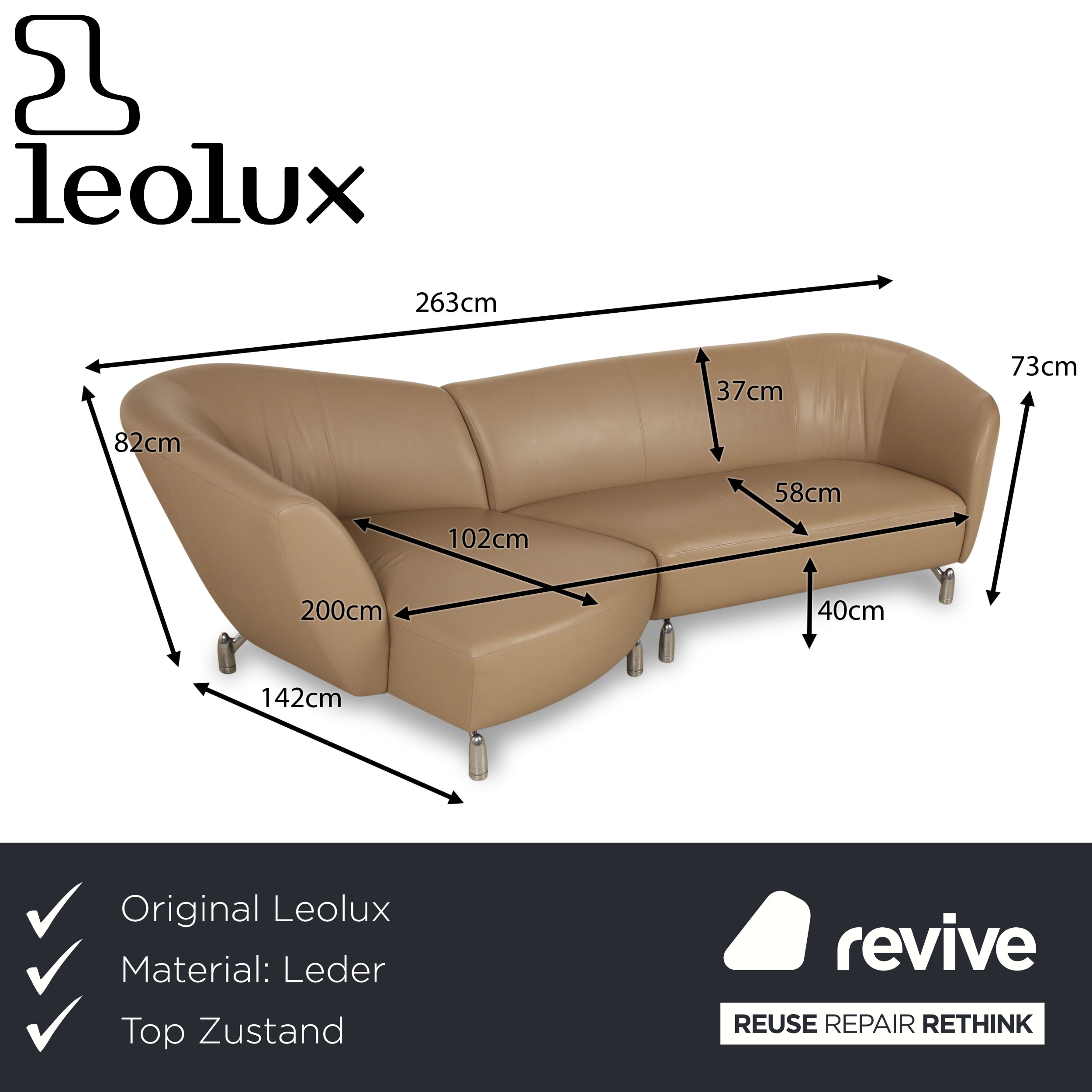 Leolux Pupilla Leder Ecksofa Braun Beige Sofa Couch