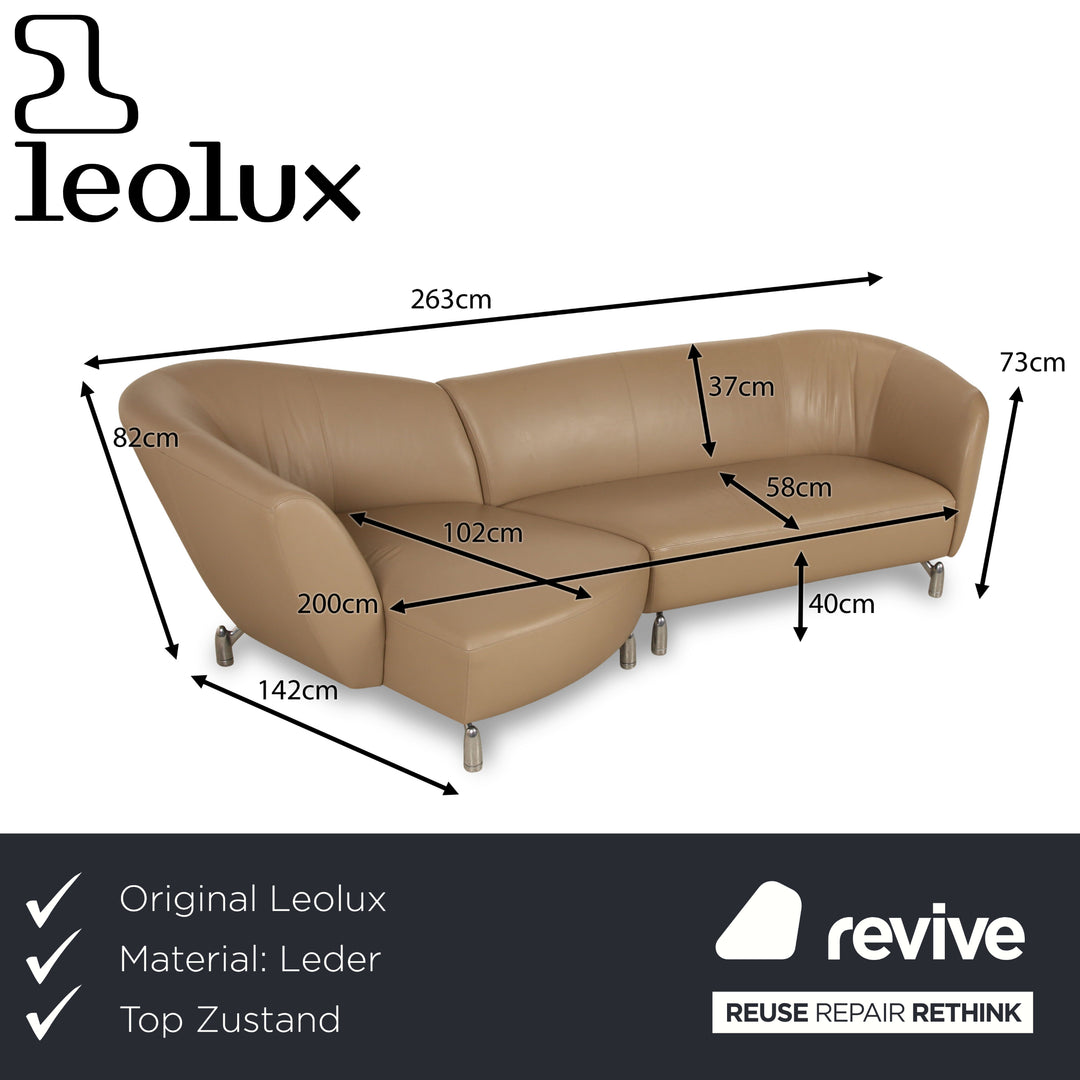 Leolux Pupilla Leather Corner Sofa Brown Beige Sofa Couch