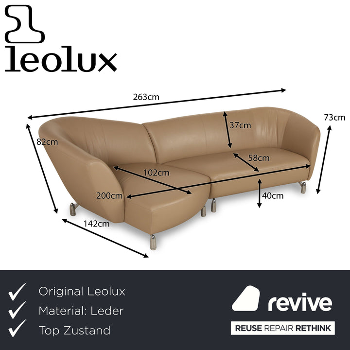 Leolux Pupilla Leather Corner Sofa Brown Beige Sofa Couch