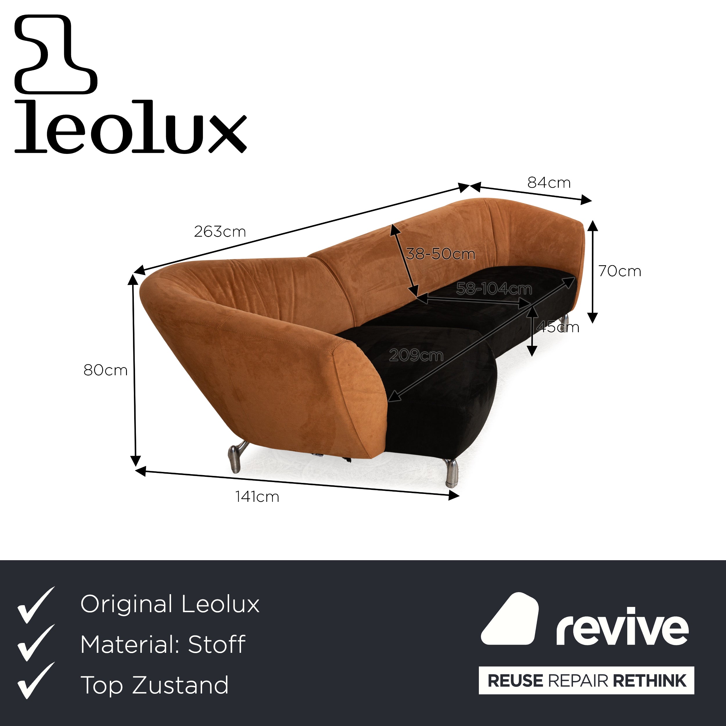 Leolux Pupilla Stoff Ecksofa Braun Schwarz Sofa Couch