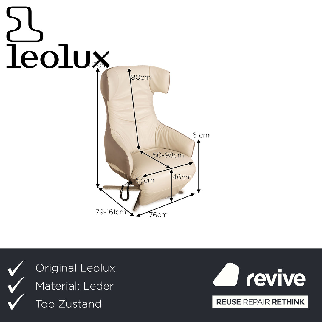 Leolux Saola Leder Sessel Creme Beige Grau elektrische Relax Funktion